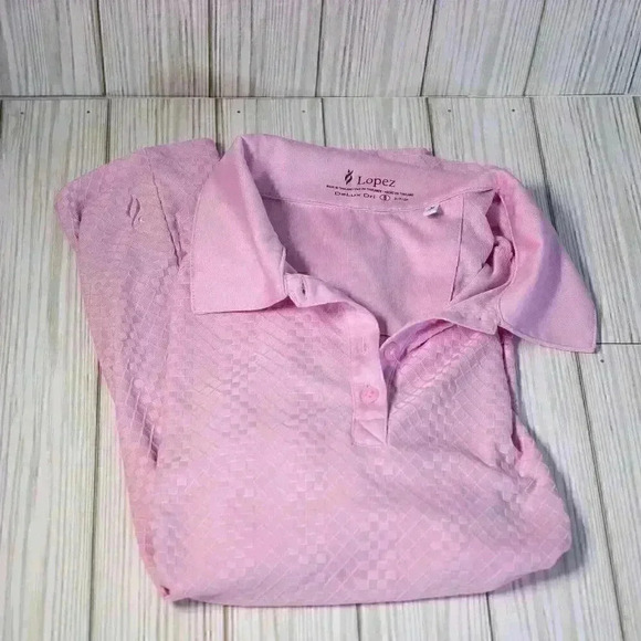 Lopez/Nancy Lopez Size S DeLux Dri pink geometric embossed short sleeve polo - Picture 14 of 16
